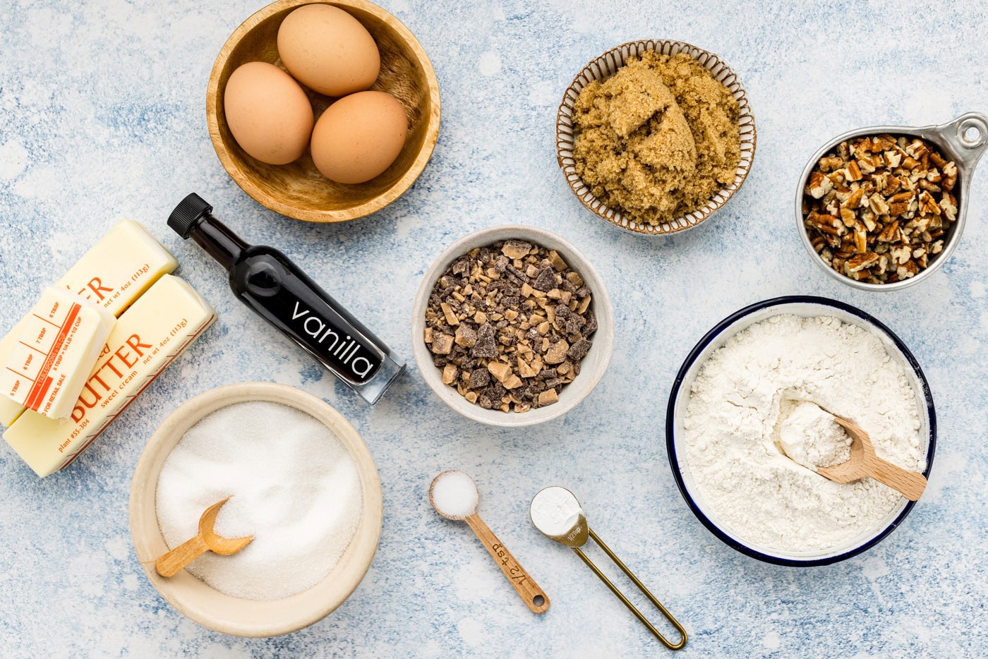 Ingredients for Brown Butter Chocolate Toffee Blondies