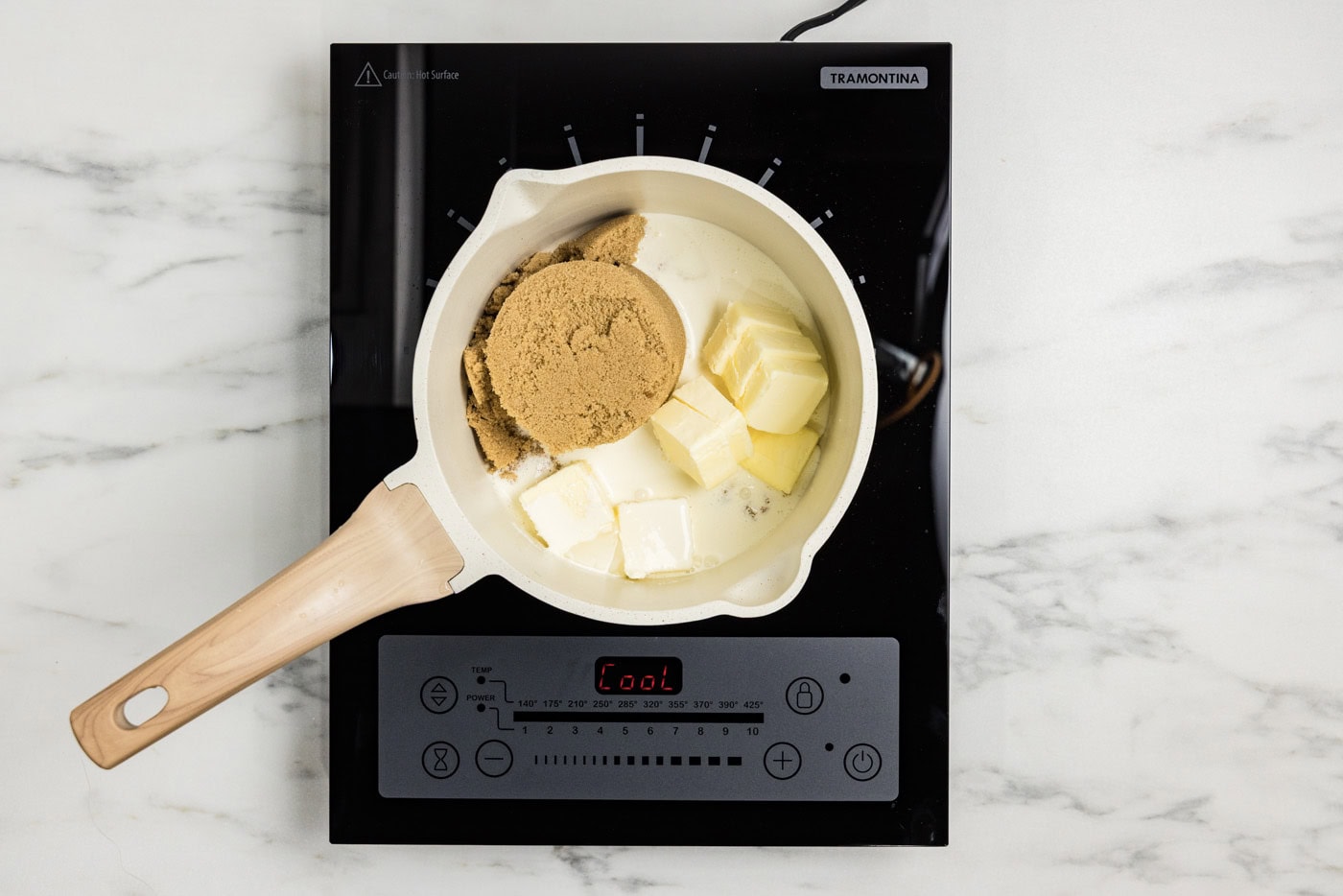 brown sugar, butter, and heavy cream in a saucepan