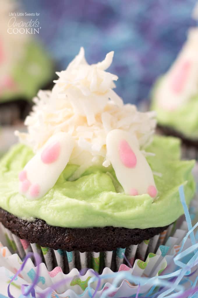 bunny butt cupcake with chocolate feet