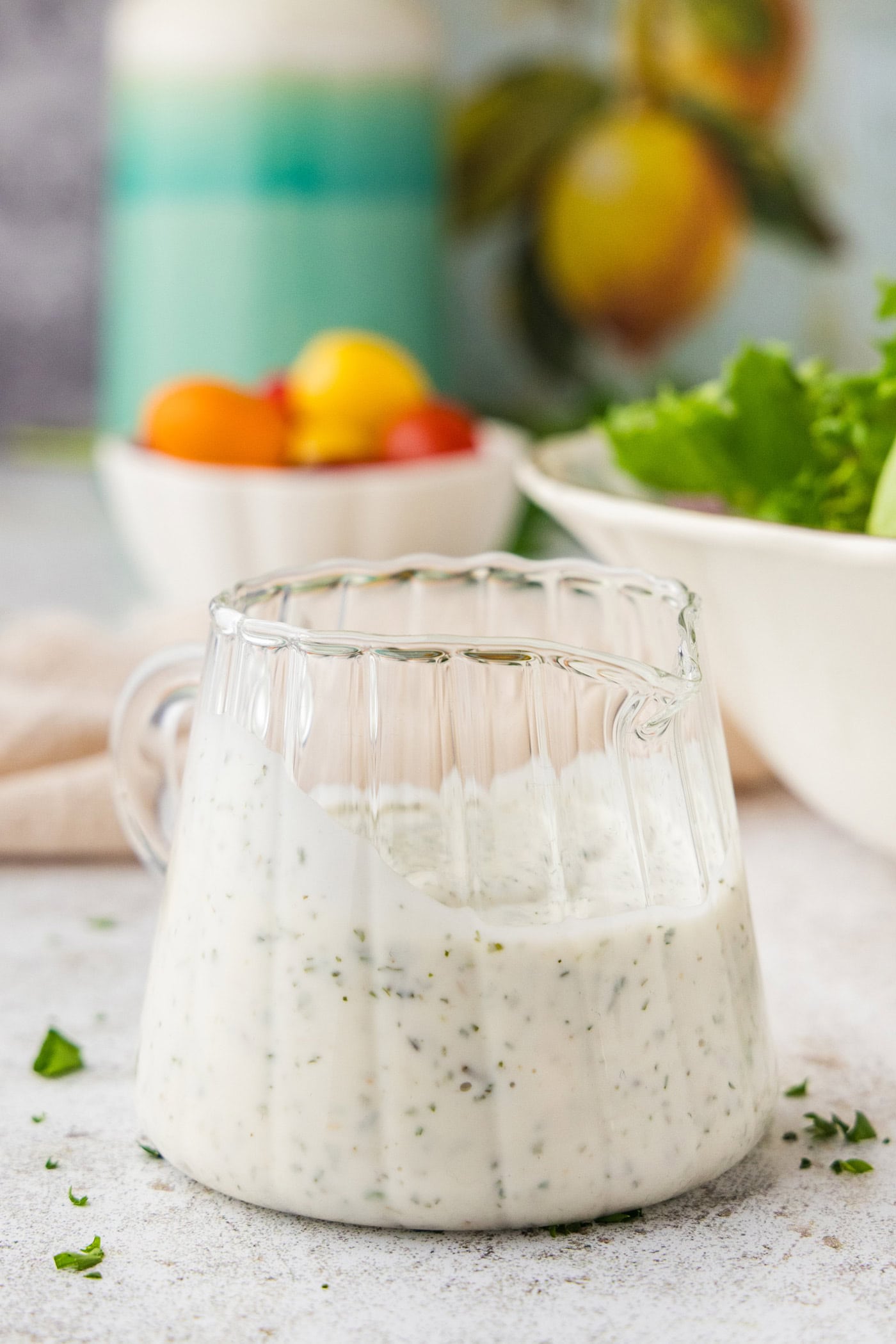 small pitcher of Homemade Buttermilk Ranch Dressing