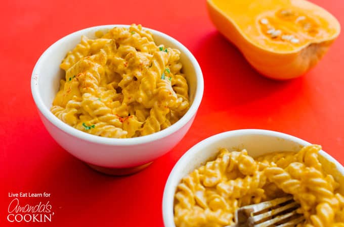 Butternut Squash Mac and Cheese horizontal in bowls
