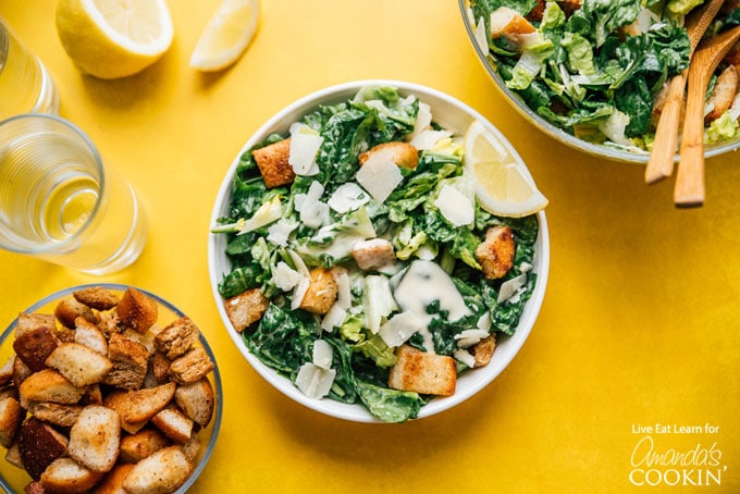 A bowl of food on a table