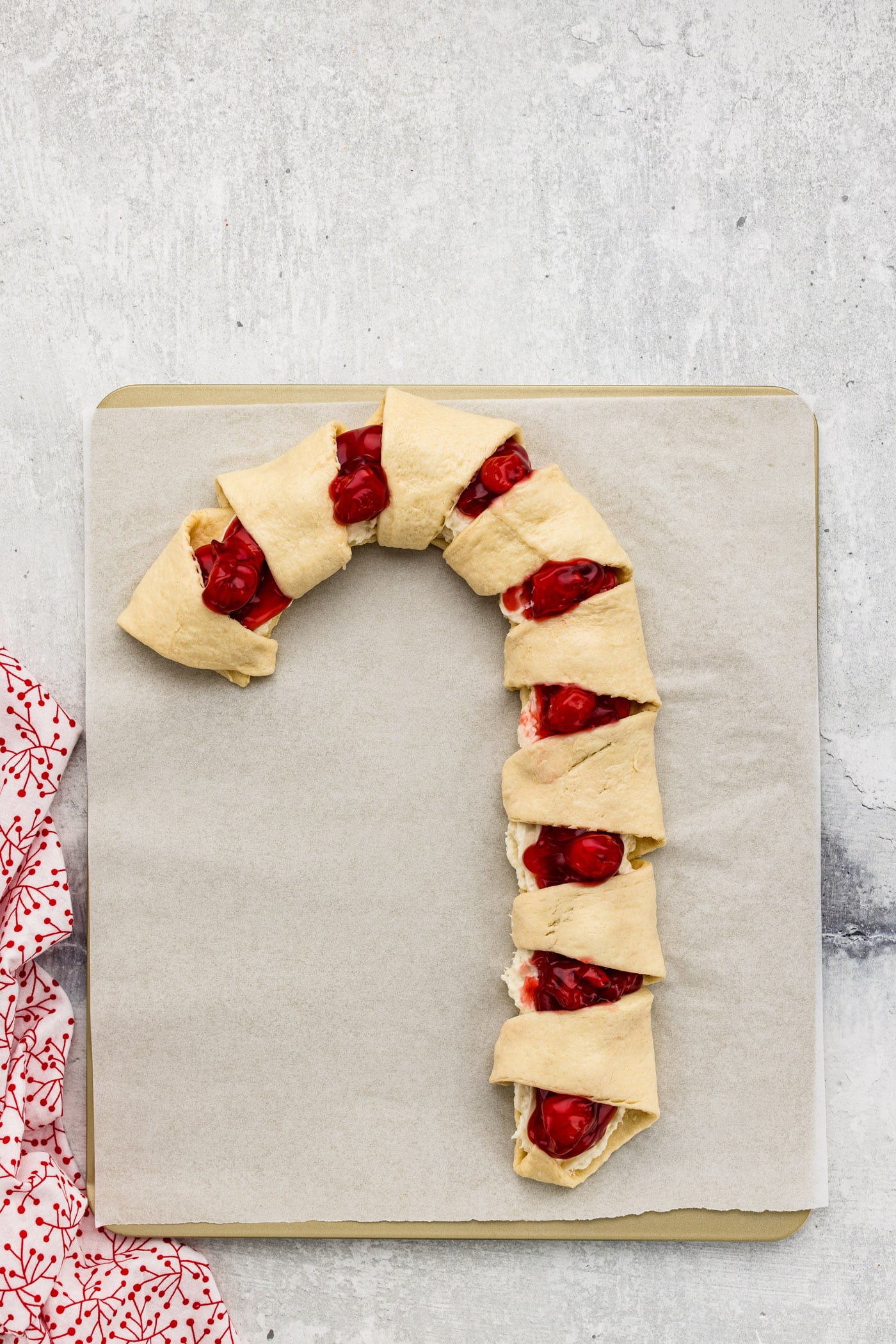 cherry candy cane danish using crescent rolls