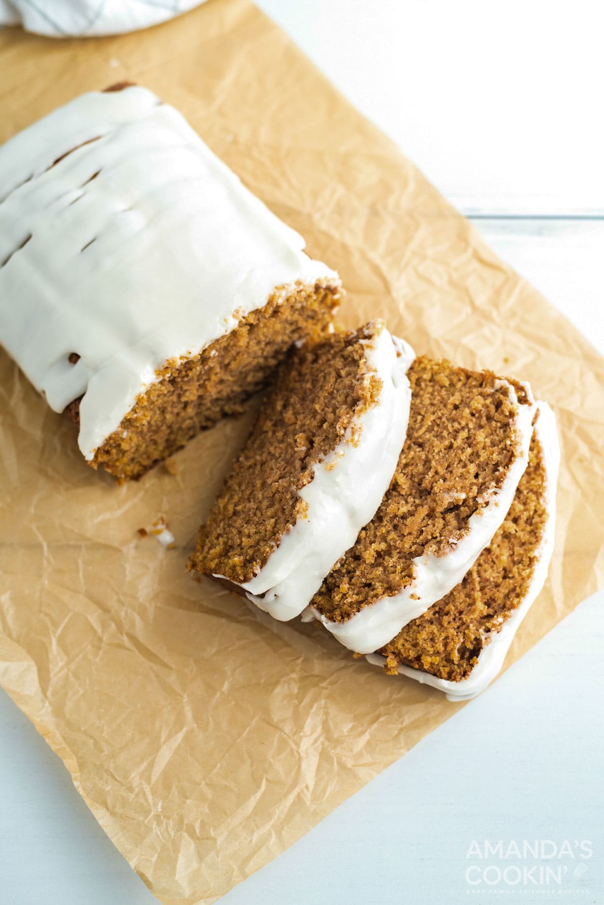 sliced quick bread on parchment paper