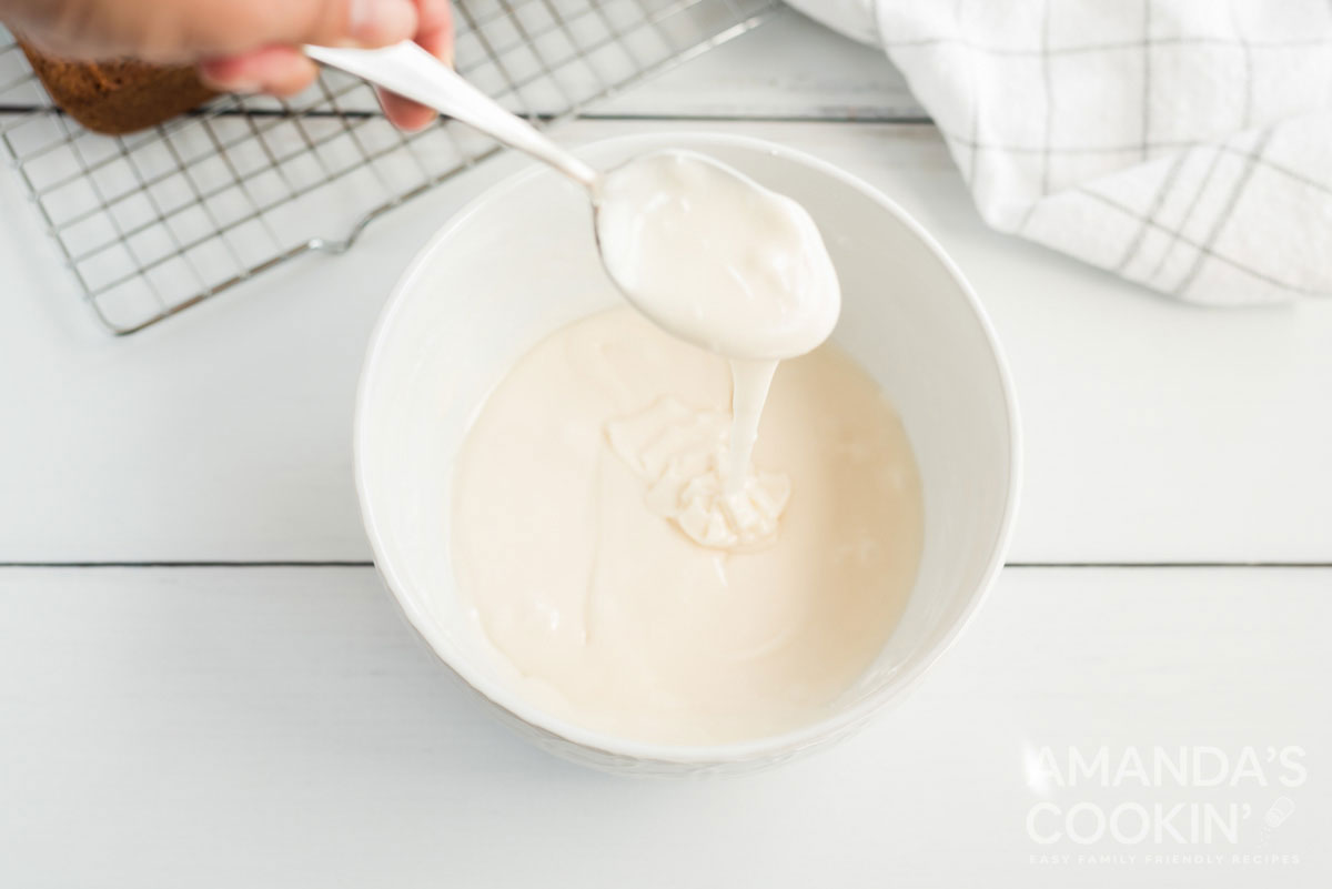 spoon of powdered sugar glaze