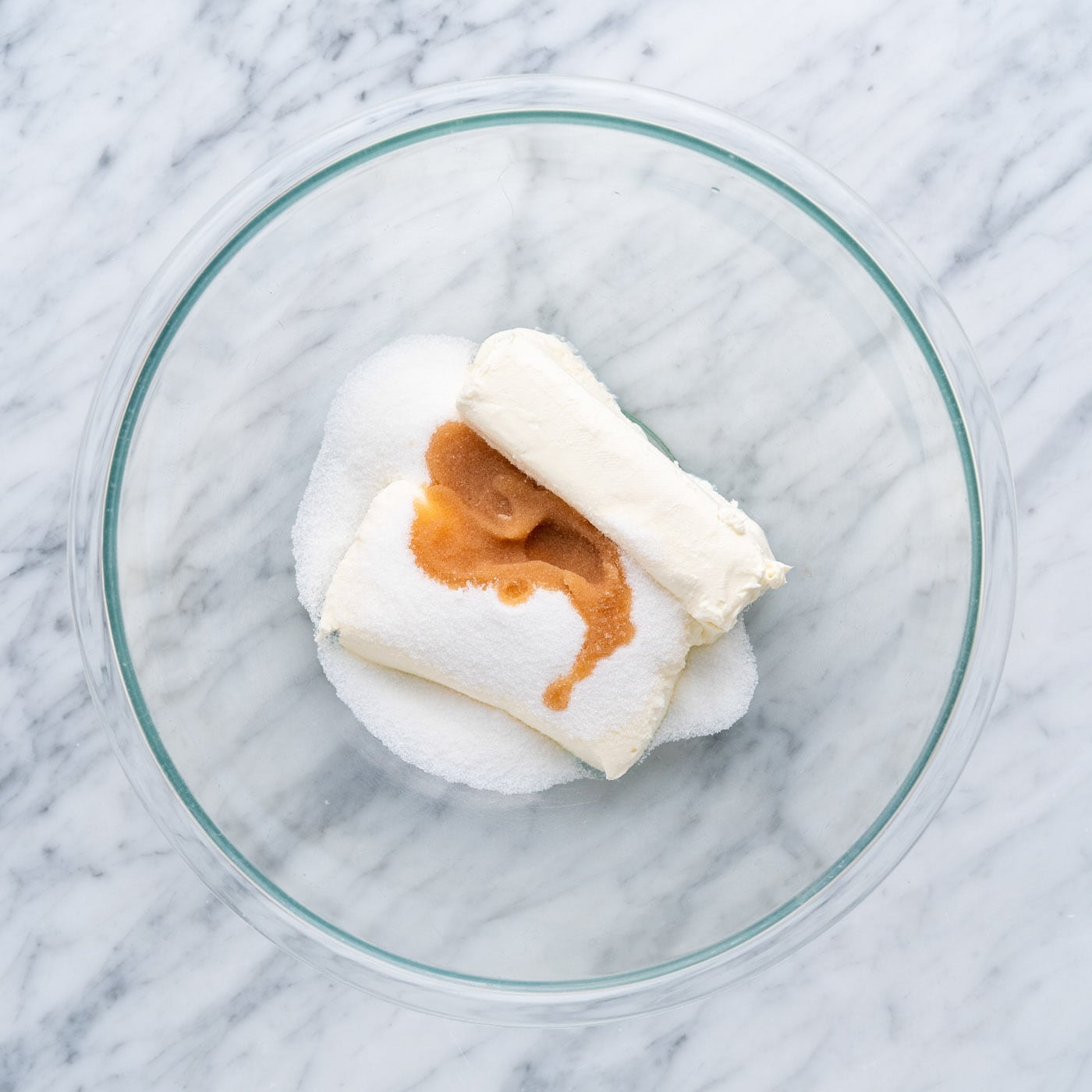 cream cheese, sugar and vanilla in a mixing bowl