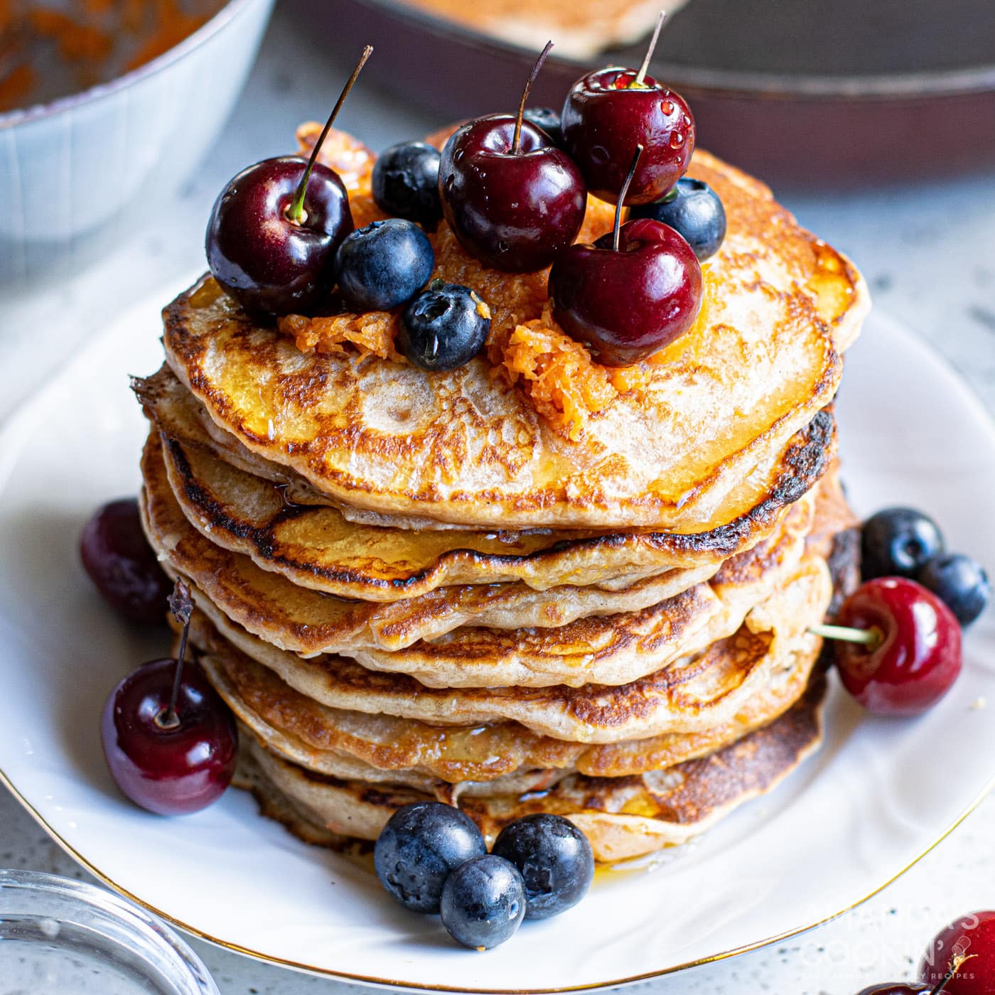 stack of carrot cake pancakes