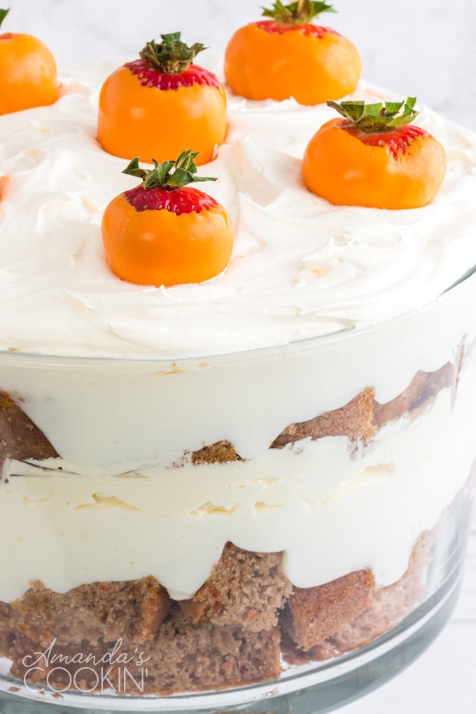 close up of carrot trifle layered dessert