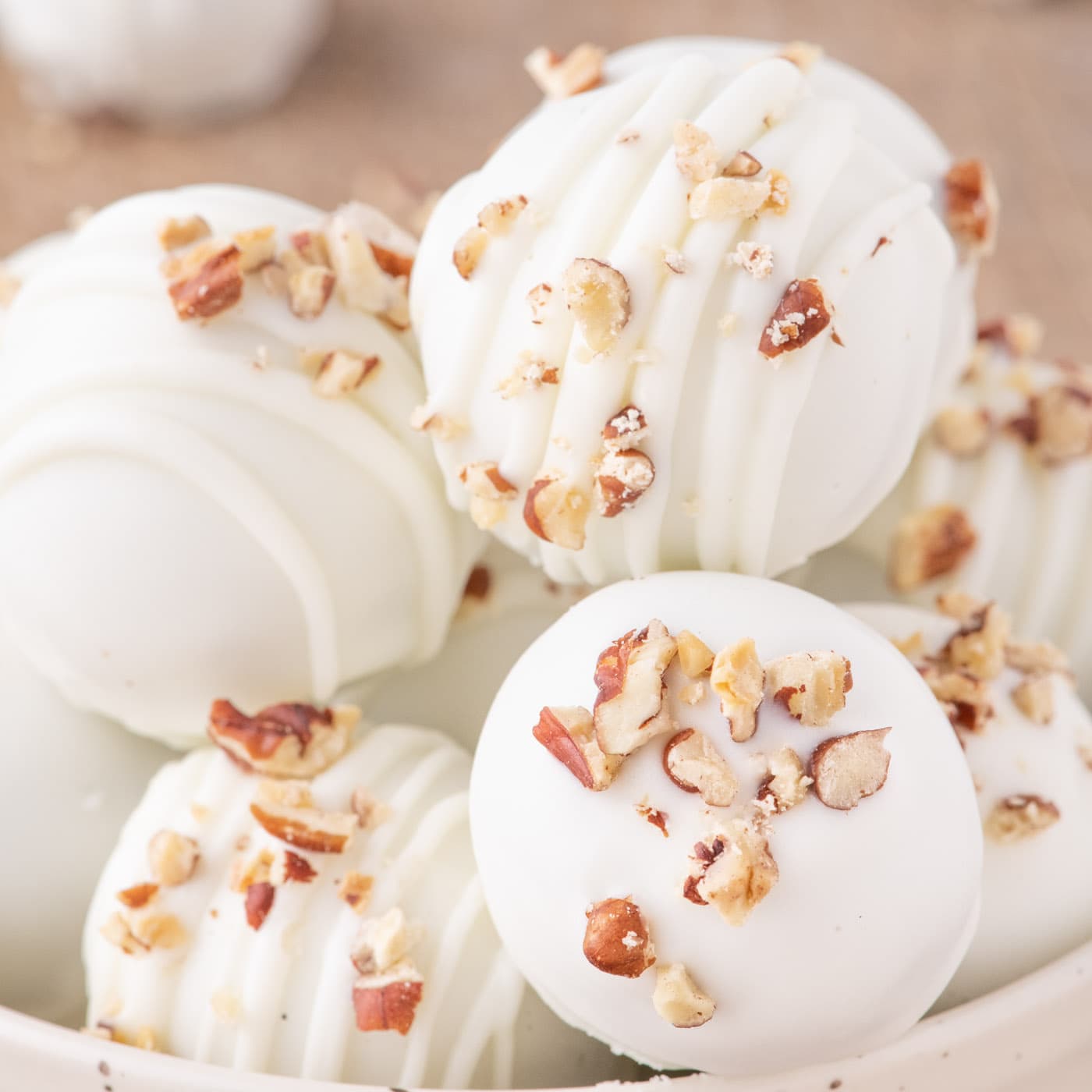 Close up photo of Carrot Cake Truffles in a bowl