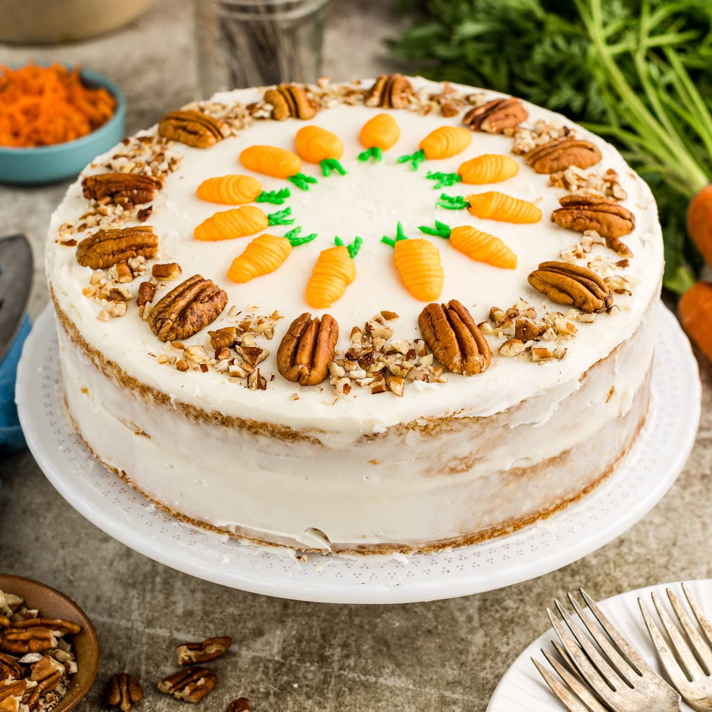 Carrot Cake on a cake stand