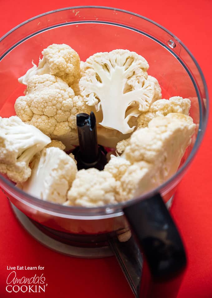 Cauliflower florets in a food processor