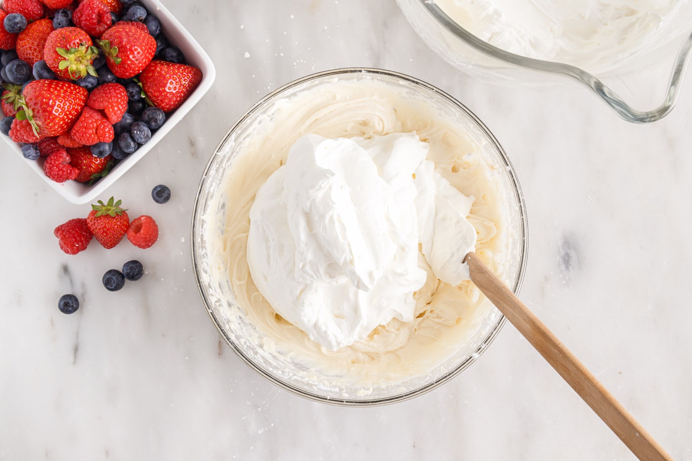 whipped cream folded into chantilly cake