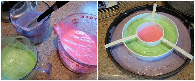 Checkerboard Easter Cake steps 1 and 2