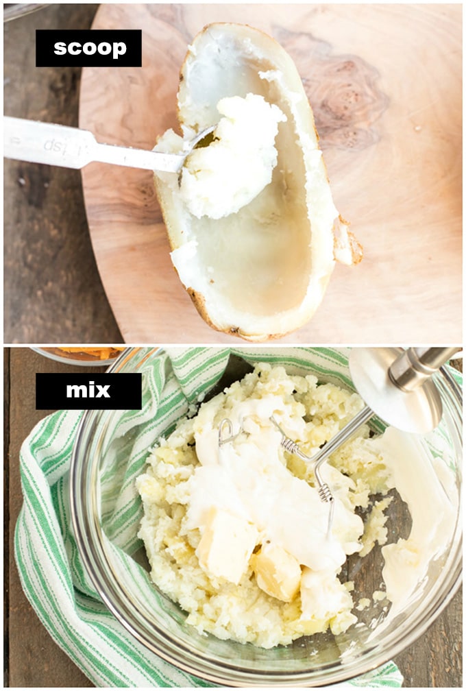 scooping potato out of potato skin