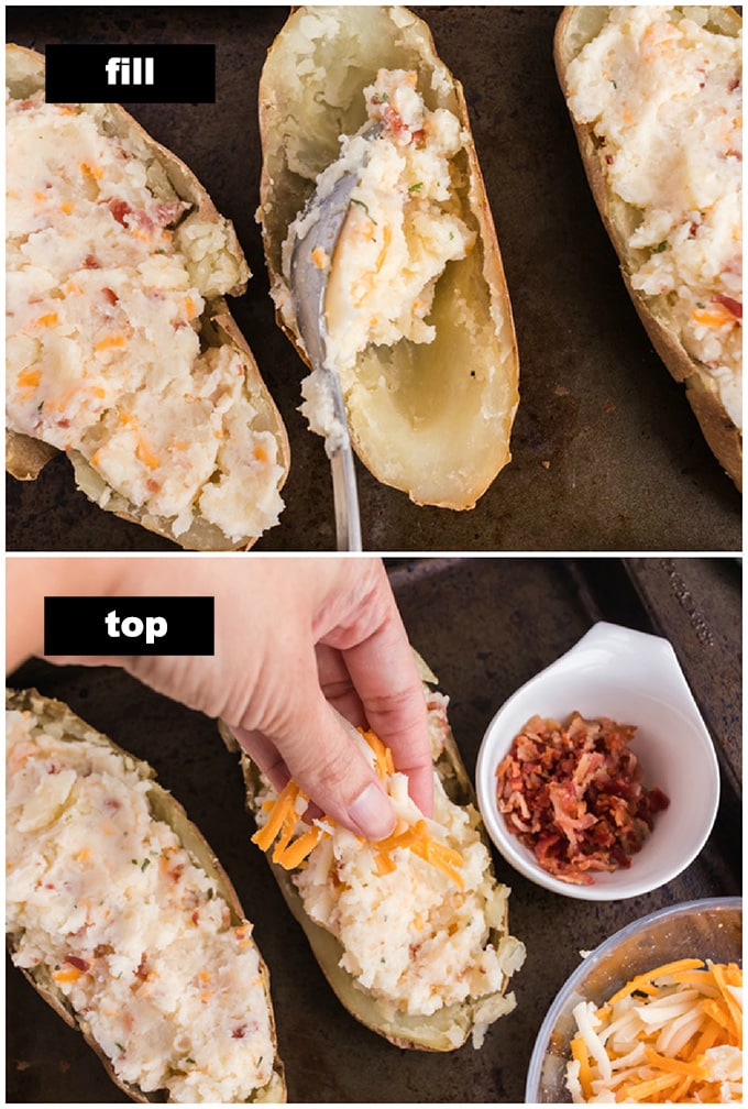 filling potato shells