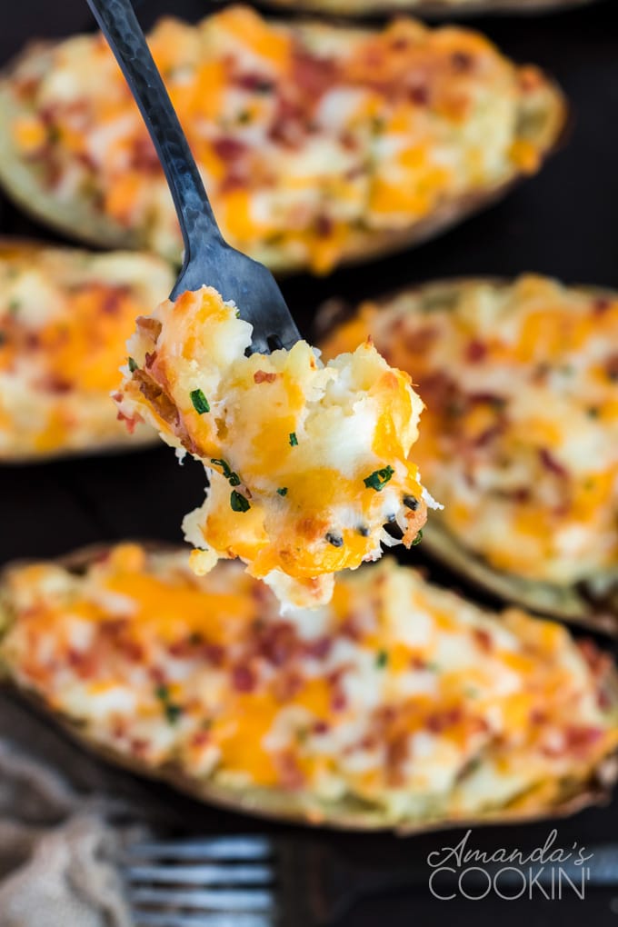 fork full of twice baked potato