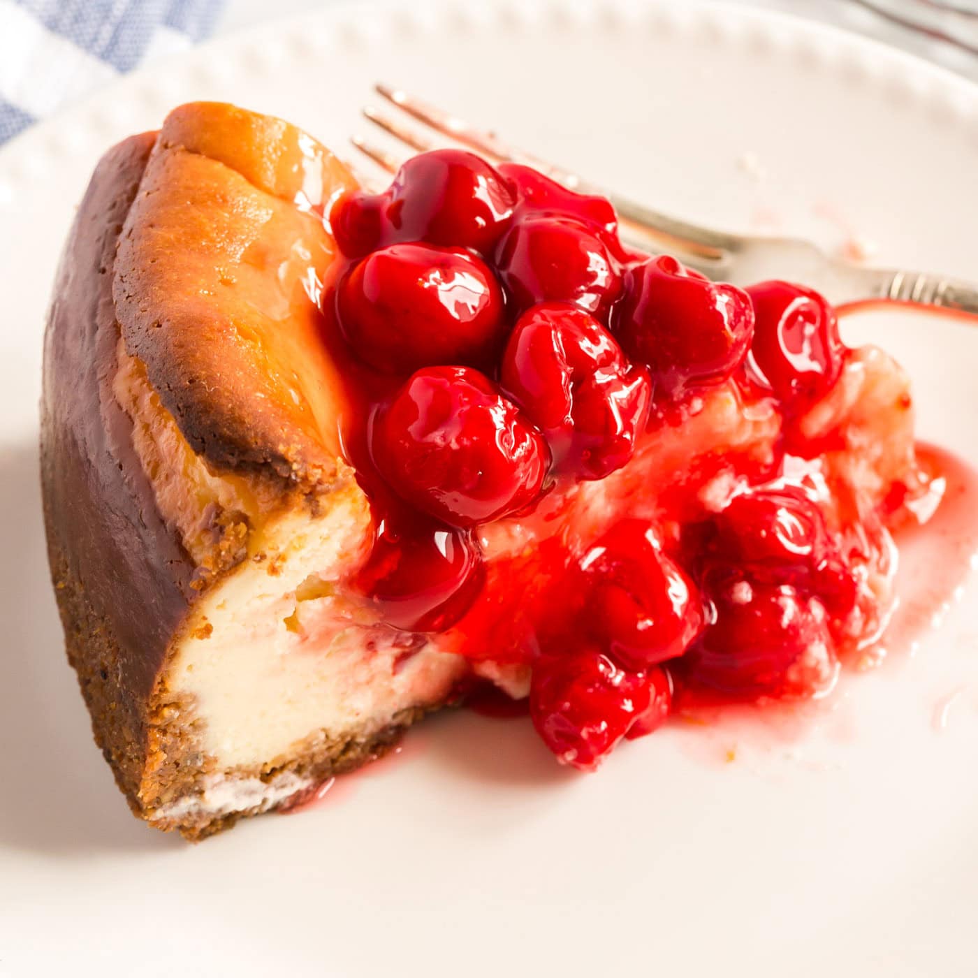 cherry cheesecake on a plate