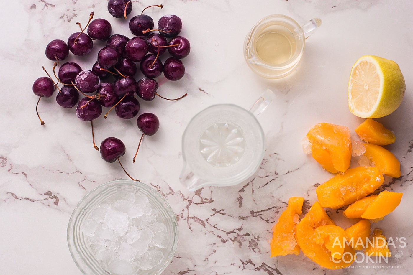 ingredients for making peach cherry slushies