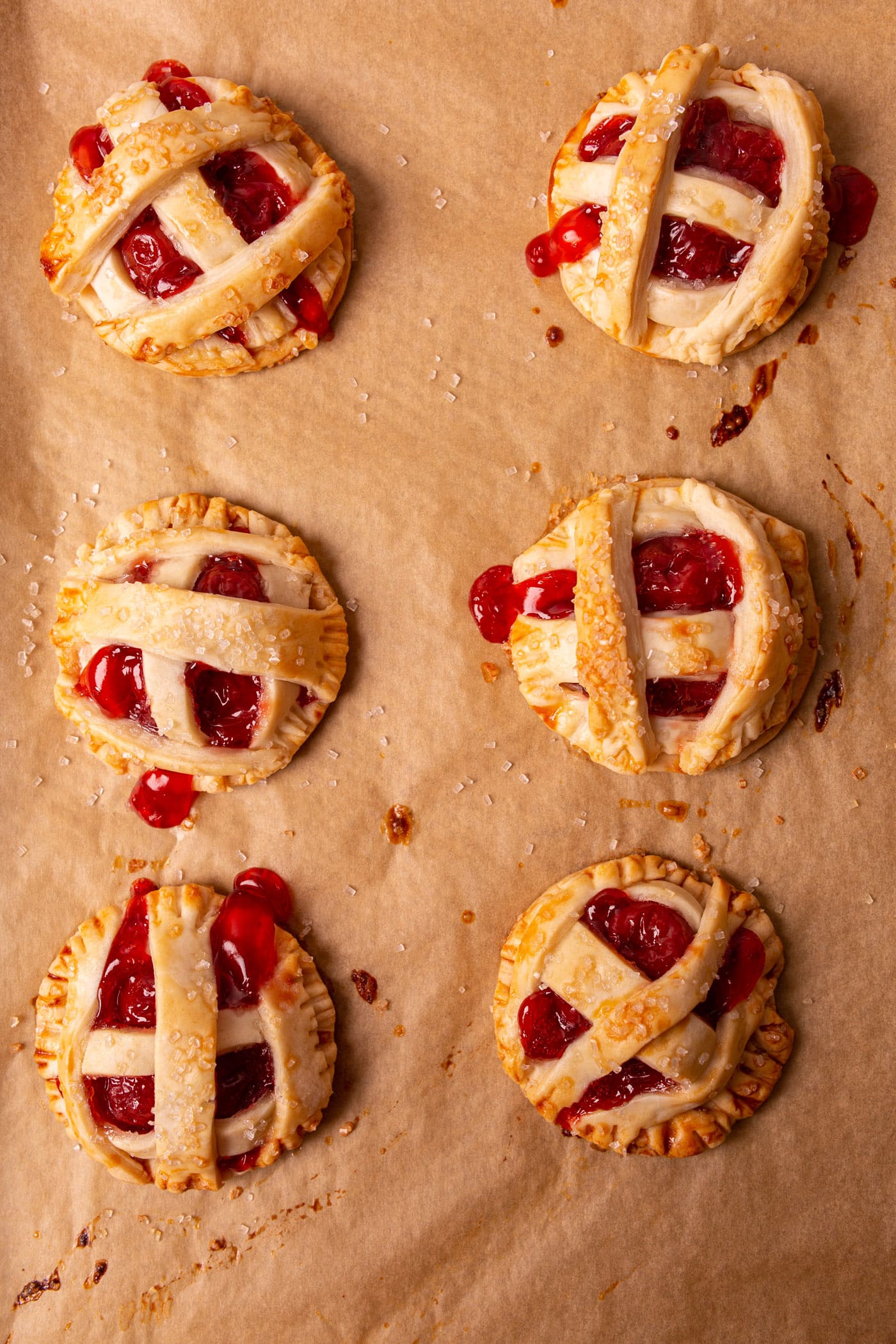 cherry pie cookies baked on a baking sheet