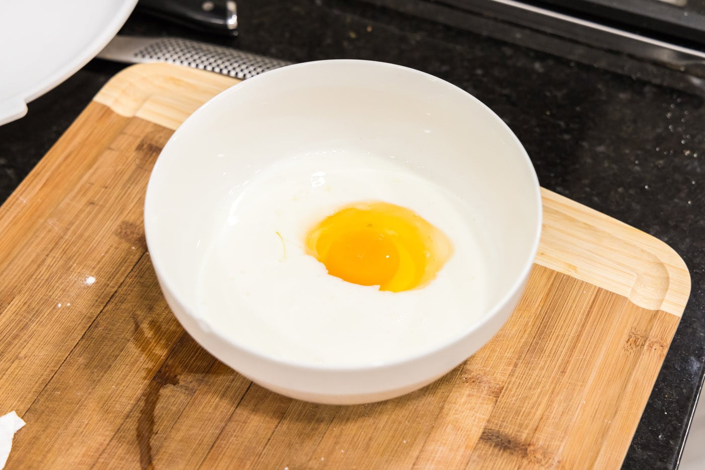 egg and buttermilk in a bowl