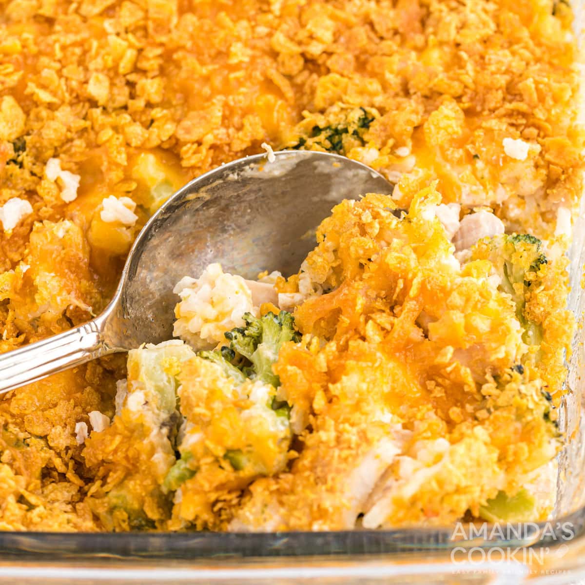 spoon in a Make Chicken Broccoli Rice Casserole