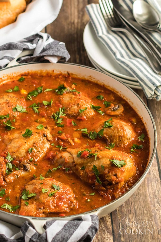 chicken cacciatore in a skillet