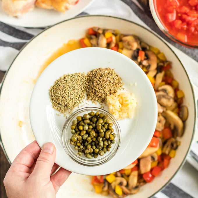 dish with dried herbs and garlic