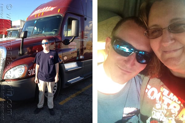 A photo of and her oldest son Tony and another photo of Tony standing next to his semi truck.