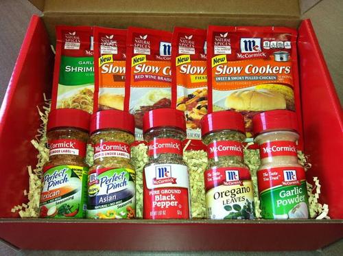 A photo of McCormick assorted spice bottles and packets.