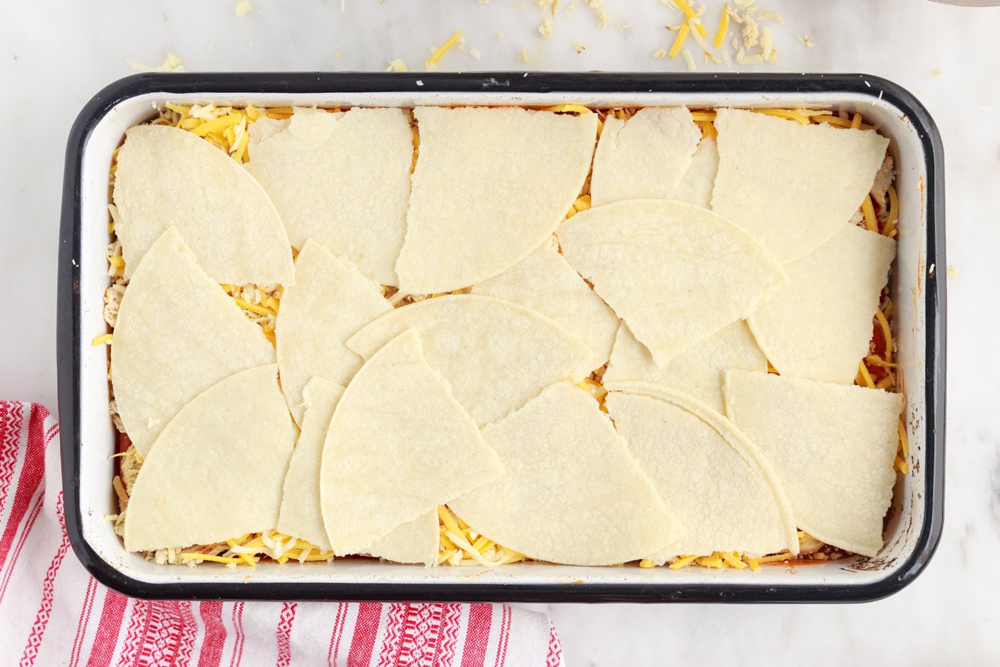 tortillas on top of casserole