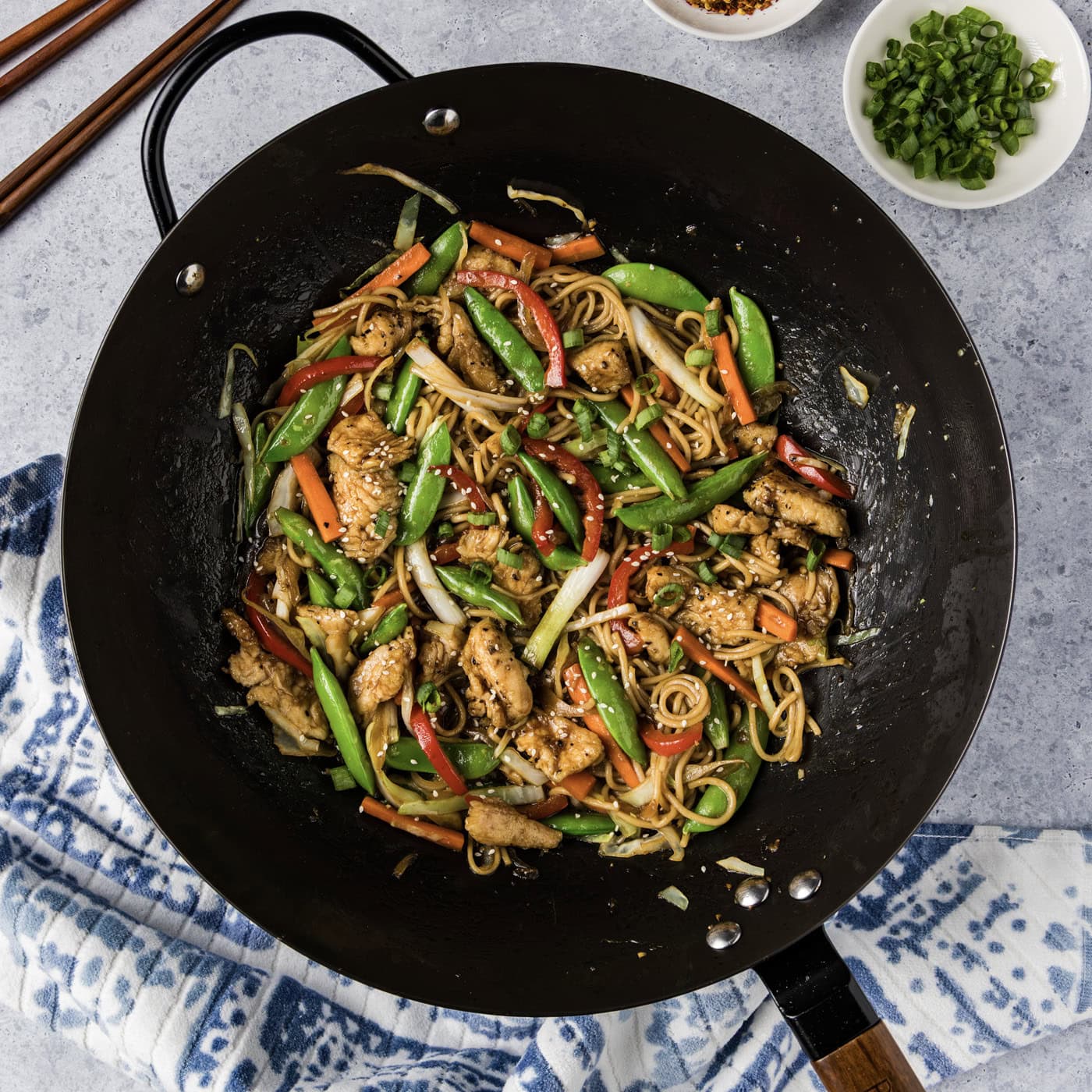 Chicken Lo Mein in a wok