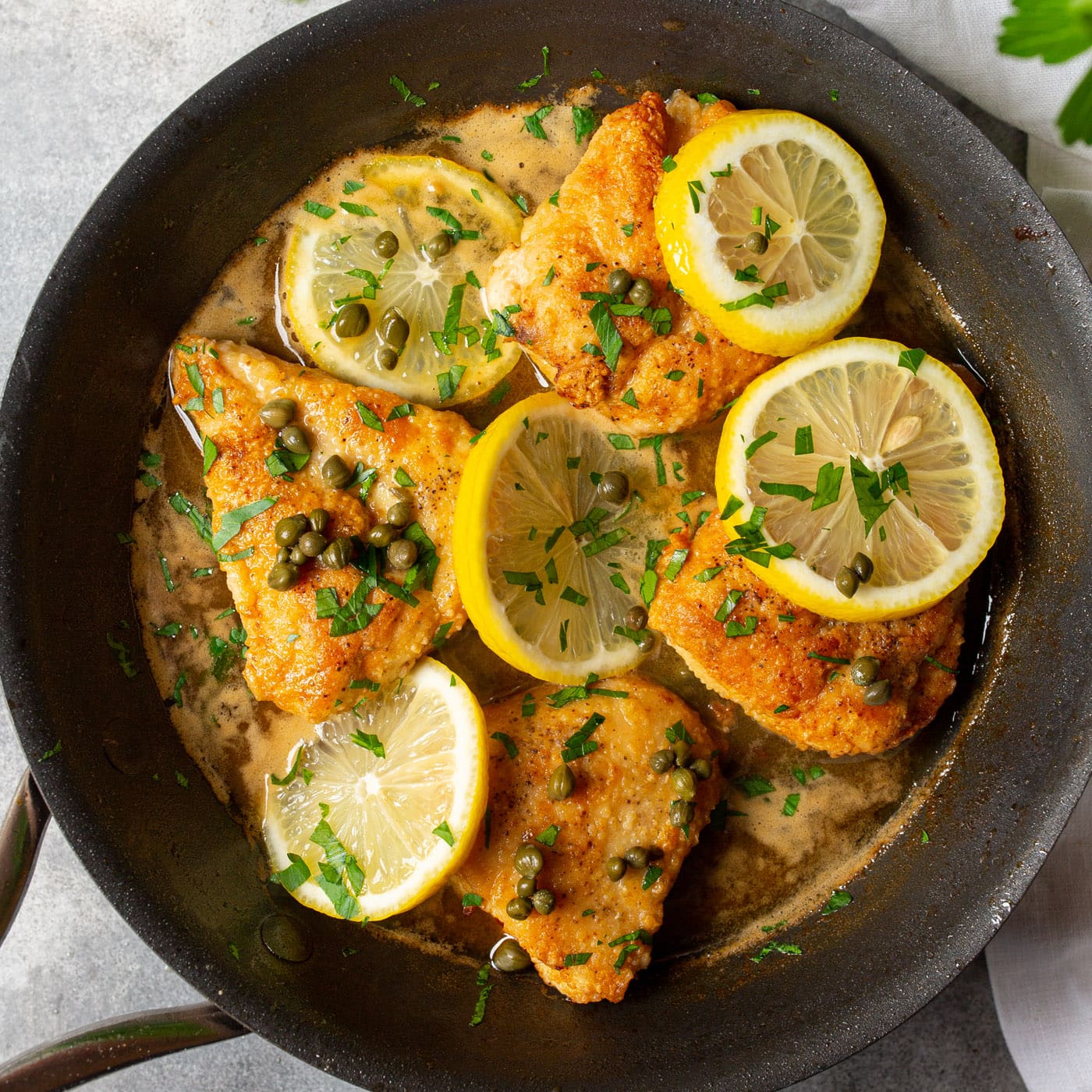 pan of Chicken Piccata