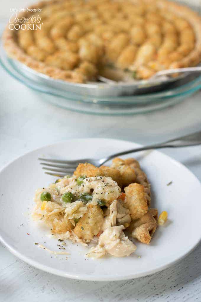 Chicken Pot Pie Tater Tot Casserole on a plate
