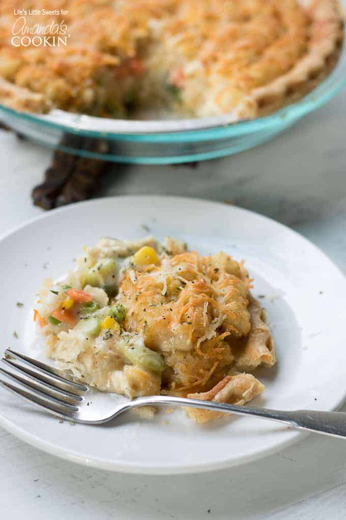 A serving of Chicken Pot Pie Tater Tot Casserole