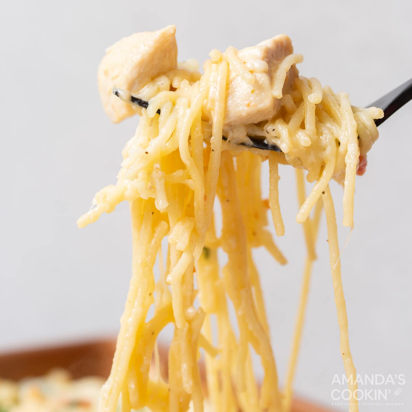 Chicken Spaghetti on a fork