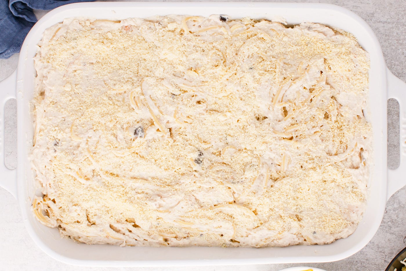 chicken tetrazzini in a casserole dish