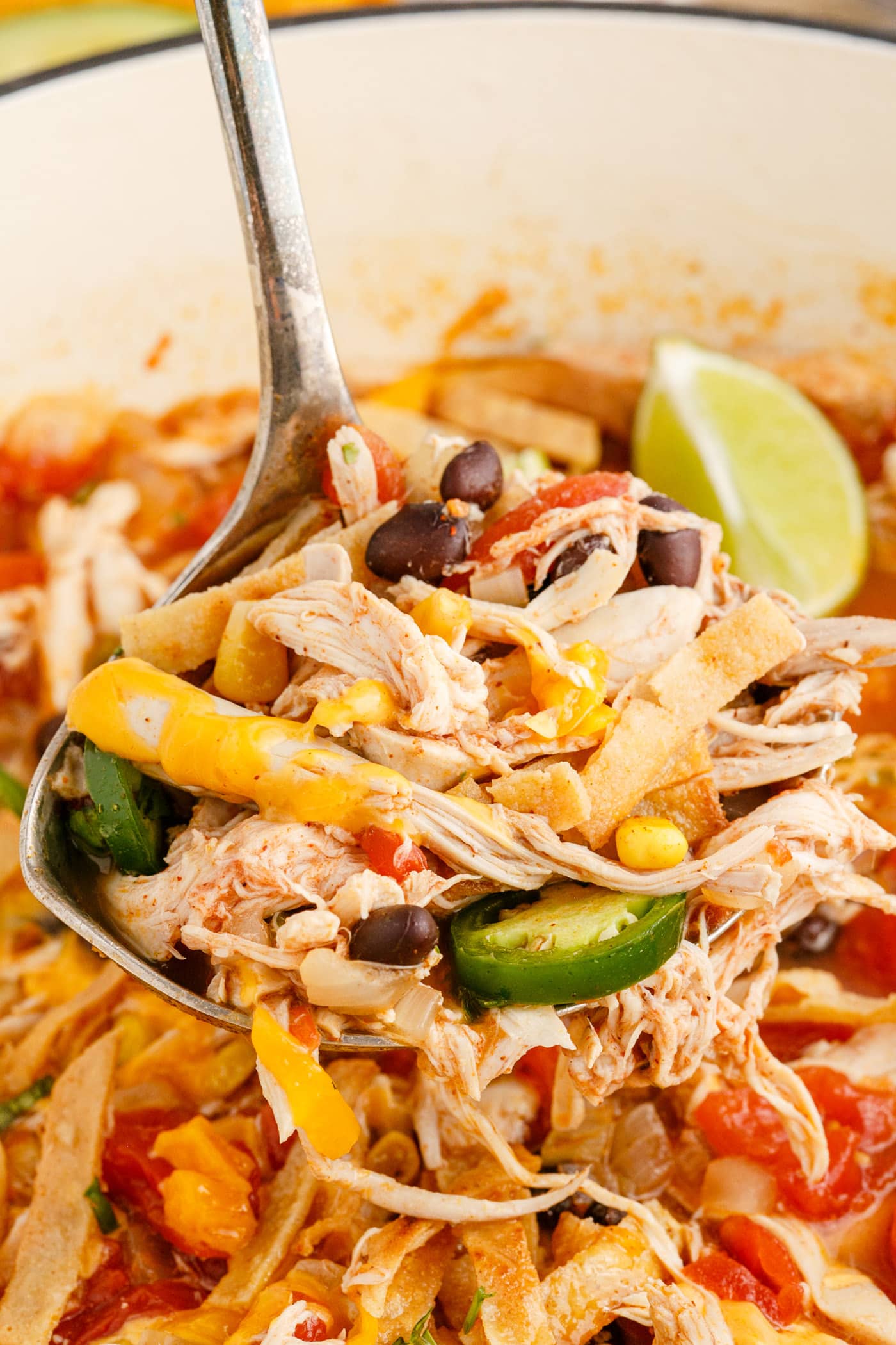 ladle full of Chicken Tortilla Soup