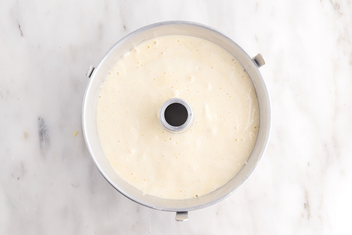 chiffon cake batter in a tube pan