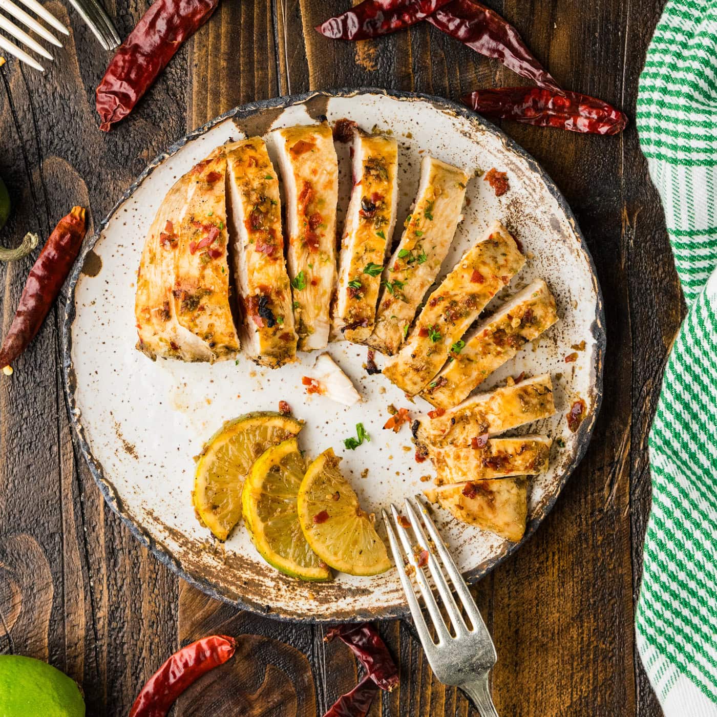 sliced Chile Lime Chicken on plate