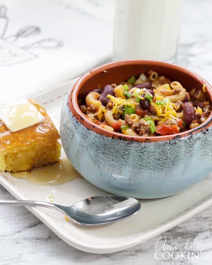 chili mac in a bowl