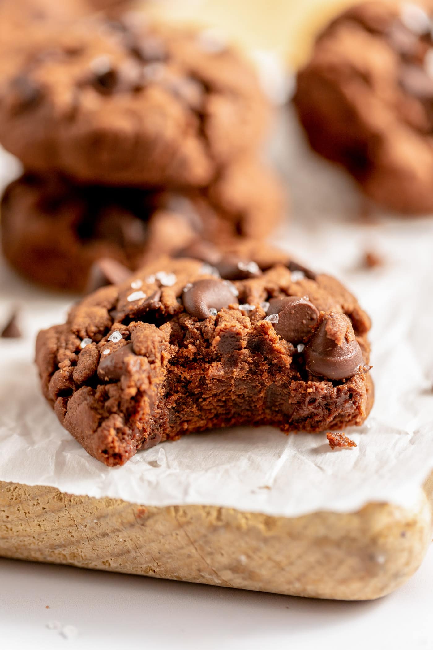 Chocolate Cake Mix Cookie with a bite out of it