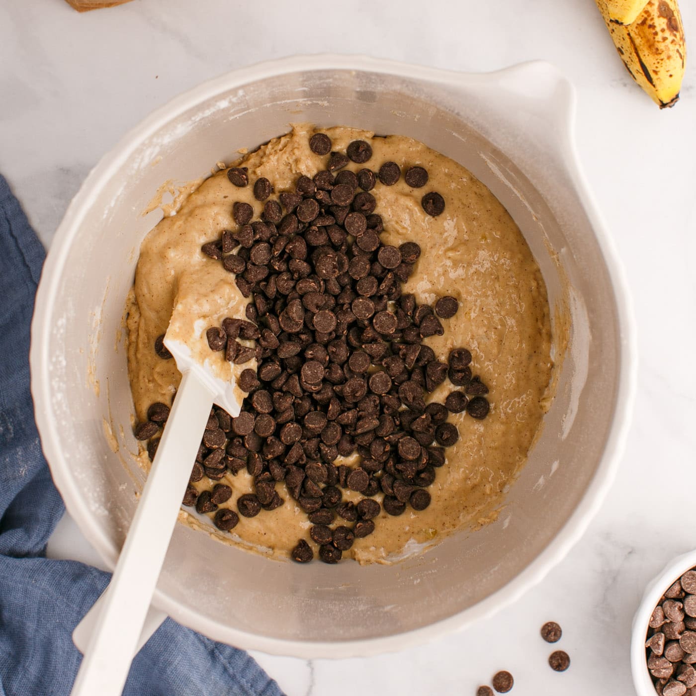 chocolate chips added to banana muffin batter