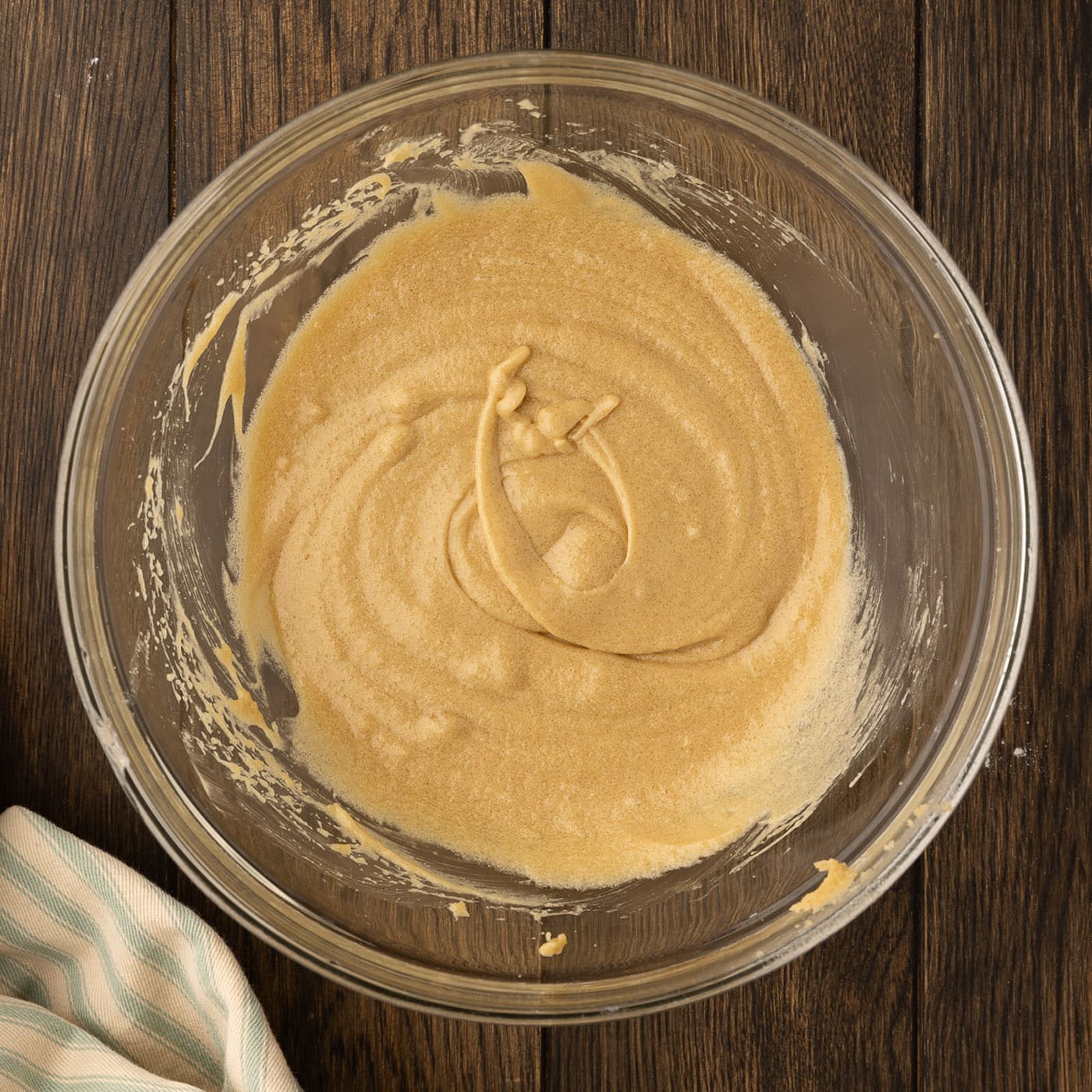 cookie dough wet ingredients mixed in a bowl