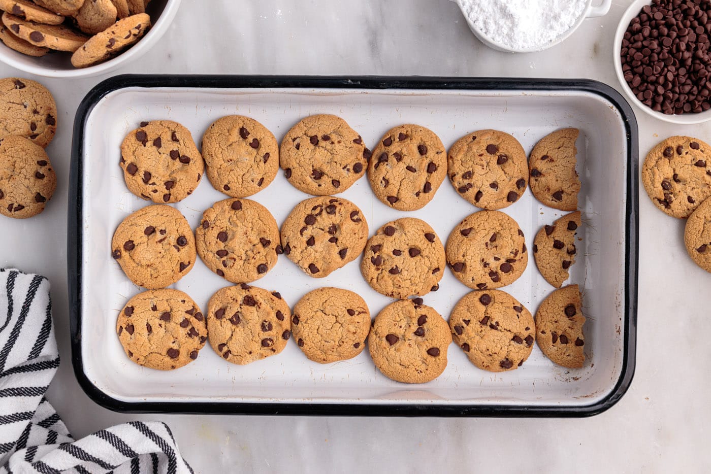 chocolate chip cookie layer on bottom of a casserole dish