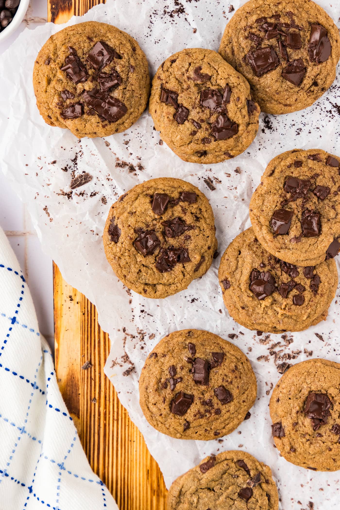 Chocolate Chip Espresso Cookies on parchment paper