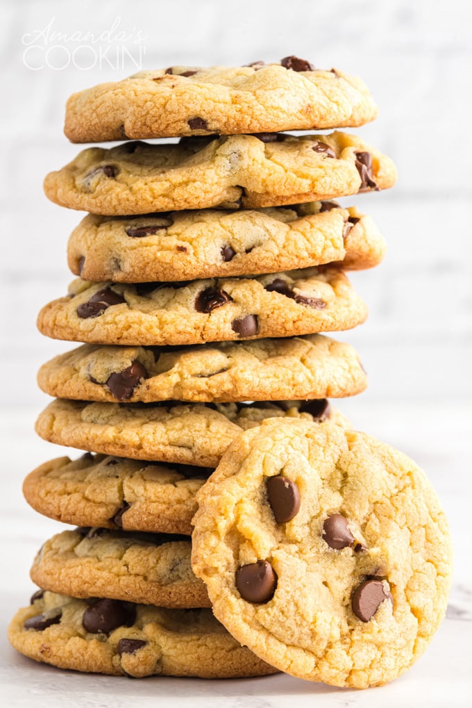 tall stack of Chocolate Chip Pudding Cookies