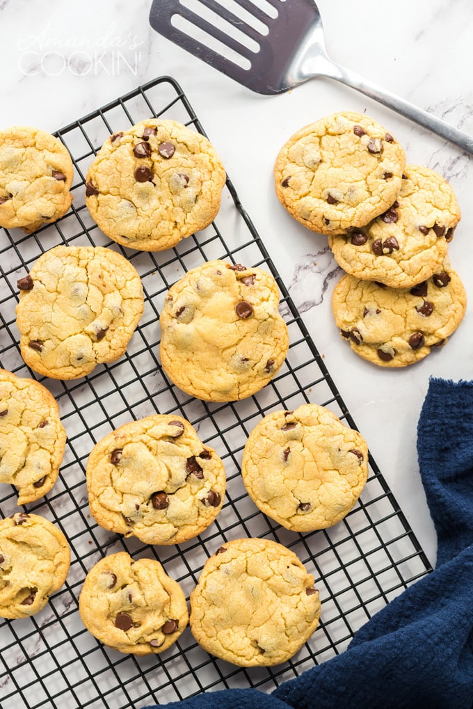 cool rack full of Chocolate Chip Pudding Cookies