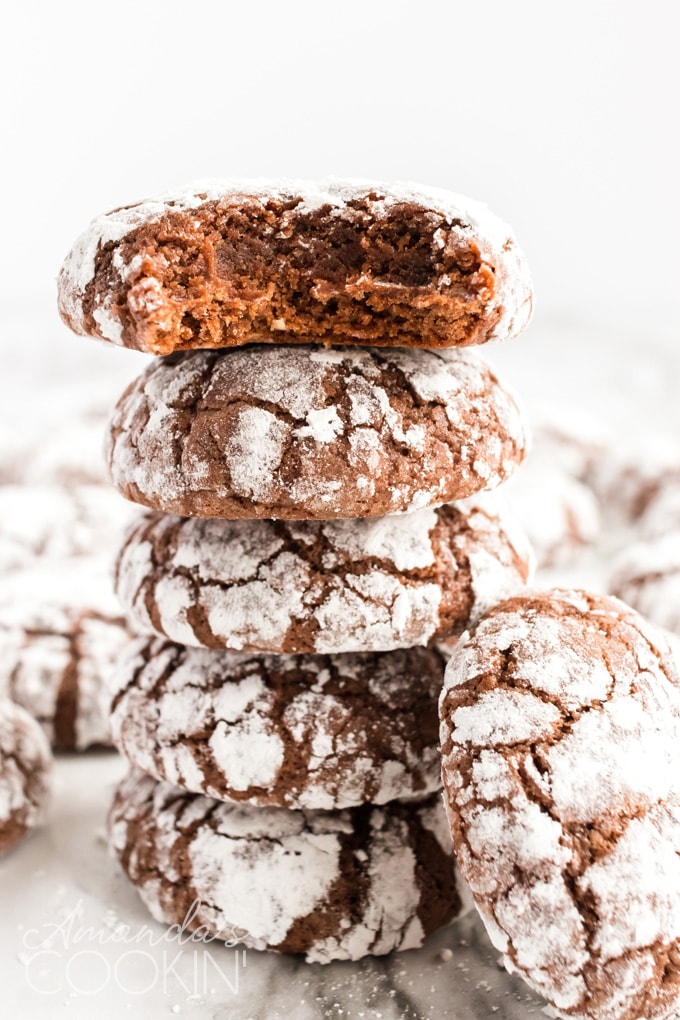 stack of chocolate snow cookies