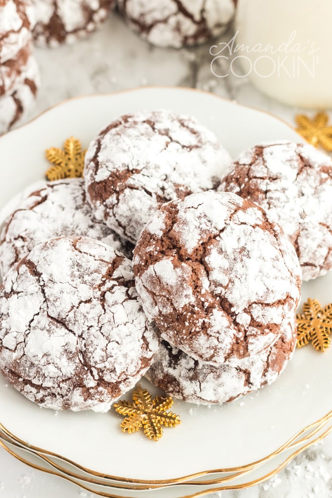 plate of chocolate crinkle cookies