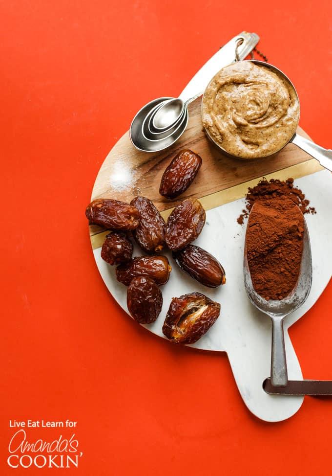 dates and other ingredients on a round board